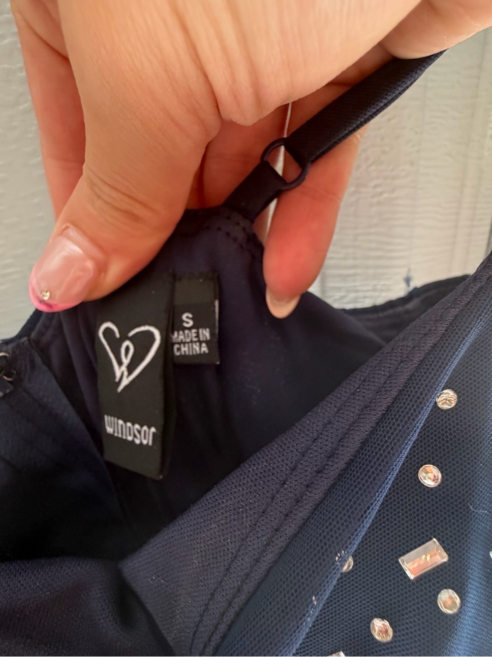 Windsor Navy Rhinestone Spaghetti Strap Top